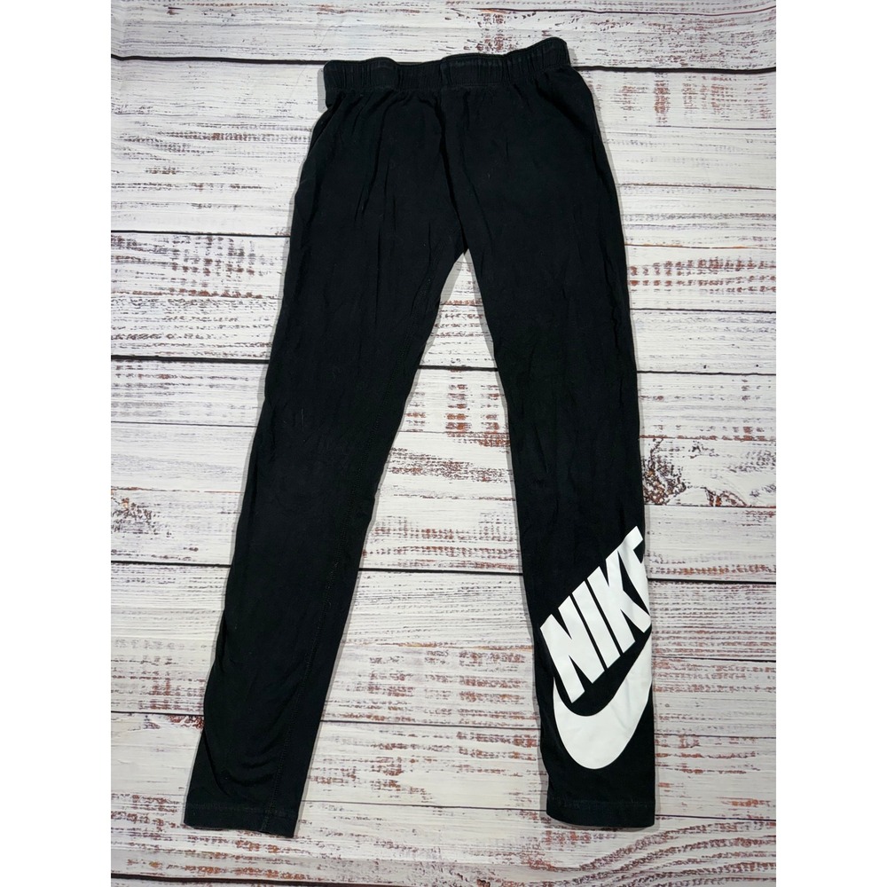 Nike Girls Sportswear Leggings Black White Futura Logo XL Just Do It Waistband